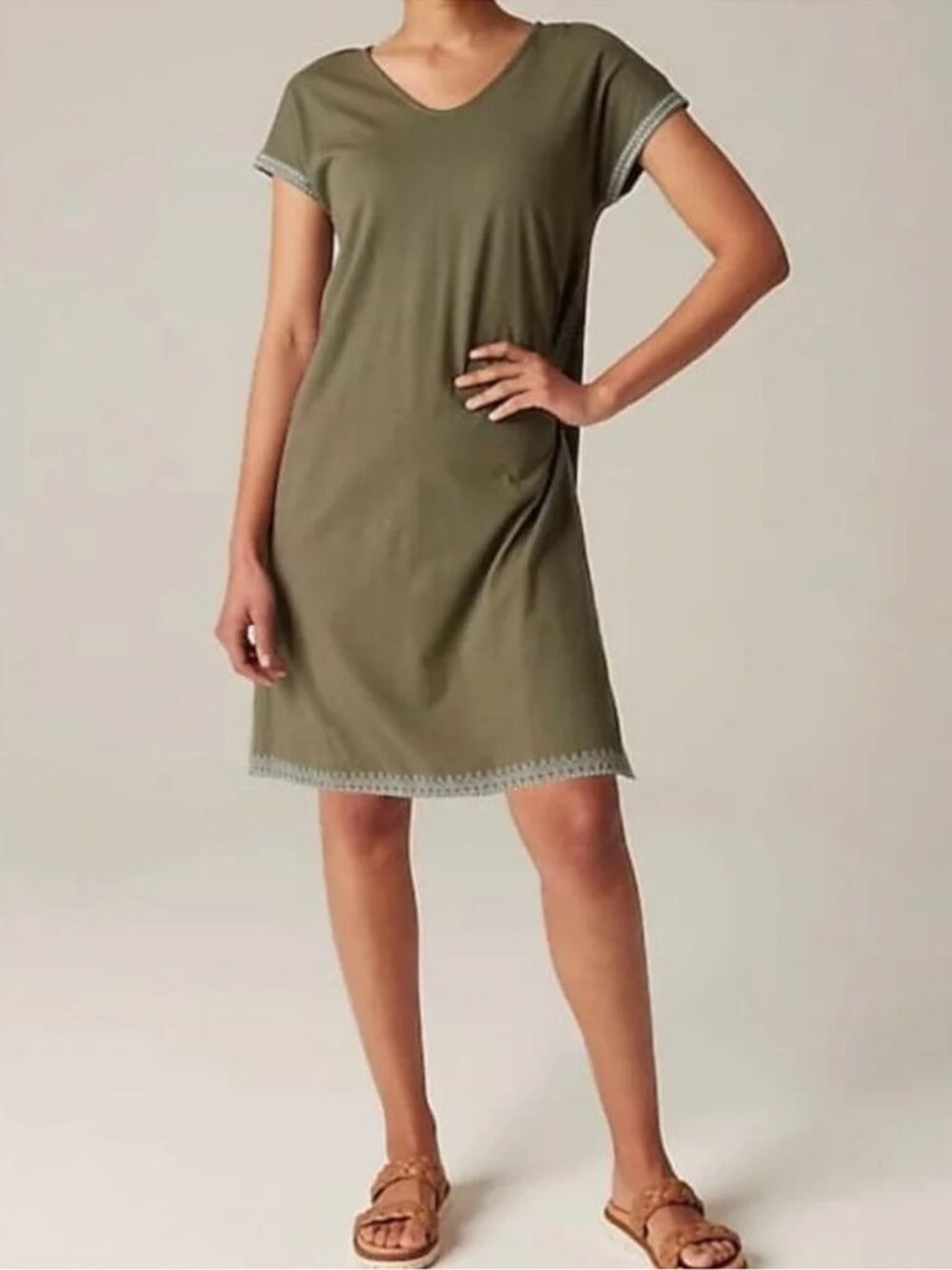 J. Jill Olive Green Short Sleeve V-Neck Shift Dress